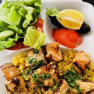 Chicken Kabob and Salmon Kabob