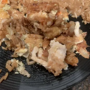 One small piece of chicken in the Chicken Foo Young.