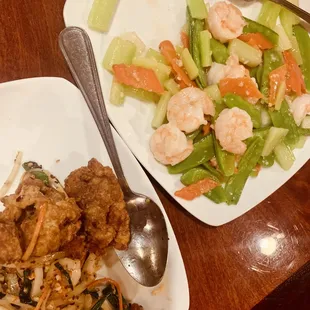 two plates of food on a table
