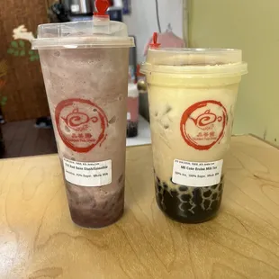 S.16 Red Bean Smoothie &amp; M5. Cake Brûlée Milk Tea