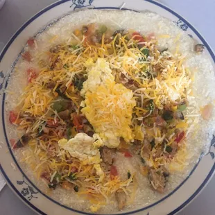 Dirty grits, no toast.