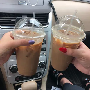 Iced carmel mochas w/ almond milk