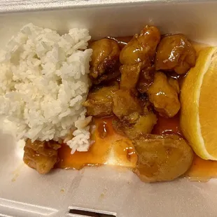 KID'S ORANGE CHICKEN (she already took some bites)