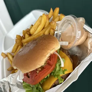 Vegan Single Stack Cheeseburger w/ regular fries.