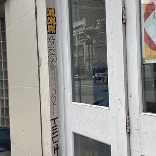 Graffiti all over exterior.