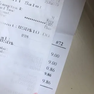 Total is $9.86 but credit card charged $10.00