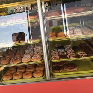 a display case full of donuts