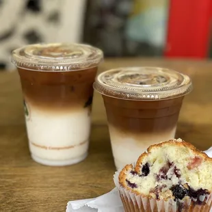 Horchata lattes and fresh blueberry muffin