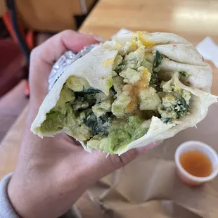 Skinny Burrito-  egg, cheese, potato, spinach with avocado