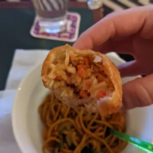 Inside of pork egg roll. Wouldn't recommend, had a stale oil taste.