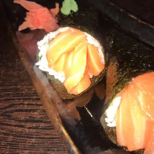 Can't go wrong with a salmon hand roll, ask for a side of ponzu sauce.