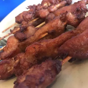 chicken on a stick is perfect !! i order these so much the waiter some times throws in an extra one