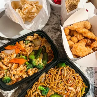 a variety of asian food