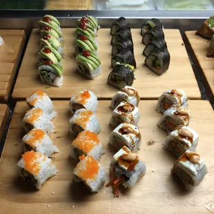 a variety of sushi rolls