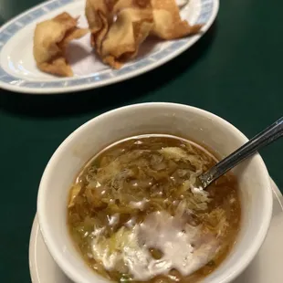 Egg Drop Soup and Crab Puffs