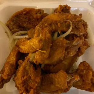 Overcooked overfried inedible chicken wings