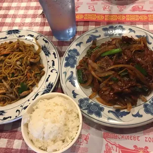 two plates of food on a table