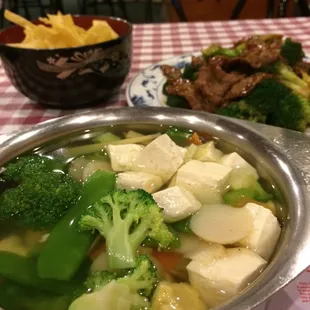 Veggie tofu soup (4.95) and beef broccoli