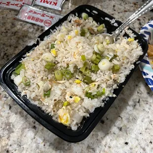 chicken fried rice. This is what I received.  The chicken is so small and so few that I couldn't even find them.