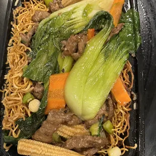 Pan fried noodles with beef