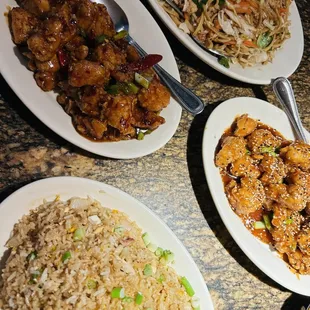 Orange Chicken, Sesame Chicken, Combo Fried Rice and Lo Mein