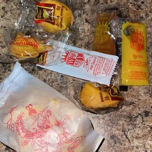 a variety of food items on a counter
