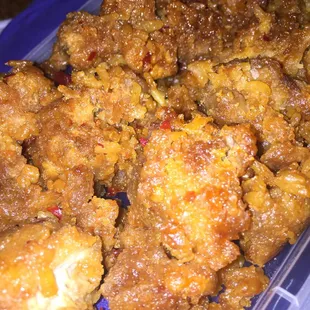 Dry and overcooked General Tso Chicken..