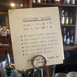 Happy hour menu