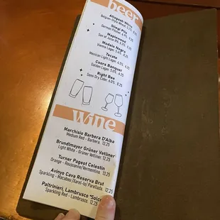 Beer &amp; wine menu