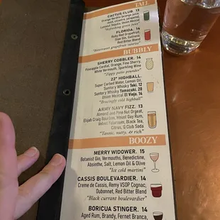 Drink menu