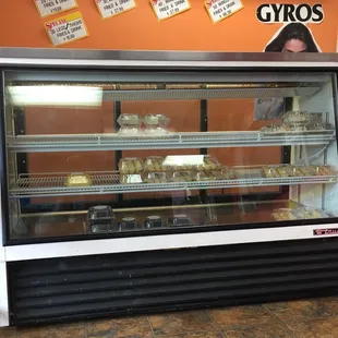 a display case of food