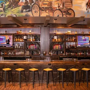 a bar with bar stools
