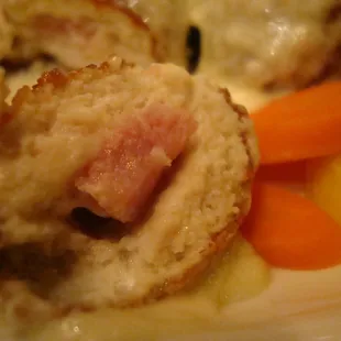 Chicken Cordon Blu with steamed veggies and mashed potatoes