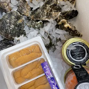 Packaged Order with caviar, uni, and oysters