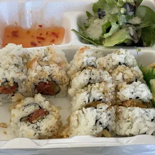 Spicy Roll Bento Box Lunch Special to go.   It wasn't bad. Maki were rolled pretty loose.