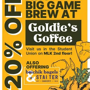 It's BIG GAME time! Find us on Upper Sproul handing out 20% coupons on Nov 23, 2024 9 am -1 pm!