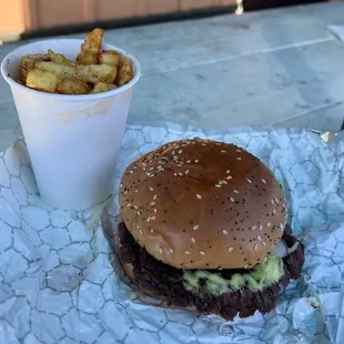 Hamburger $5.75 and a side of Crinkle Fries $1.75