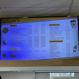 Menu as of April 2022