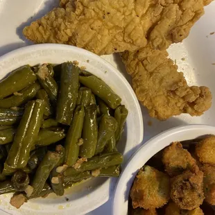 Chicken tenders and fried okra