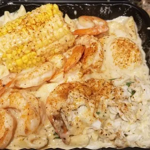 Hunny Do Pasta - Shrimp and Crab meat with penne pasta, alfredo sauce, corn and a boiled egg. (Pic 2)