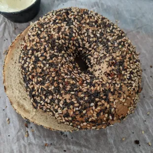 Everything bagel with chive cream cheese