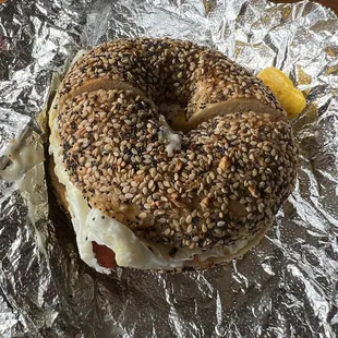 Just Right Breakfast Sandwich on an everything bagel!!