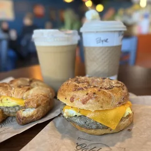a breakfast sandwich and coffee