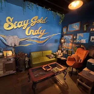 Couch seating in back corner