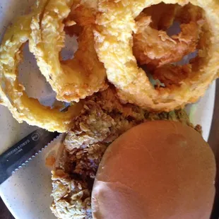 Country fried steak and onion rings