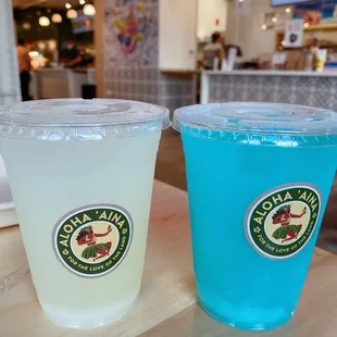 Lychee lemonade and blue lemonade