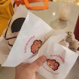 Oreo mochi donut, black sesame mochi donut. Yummy