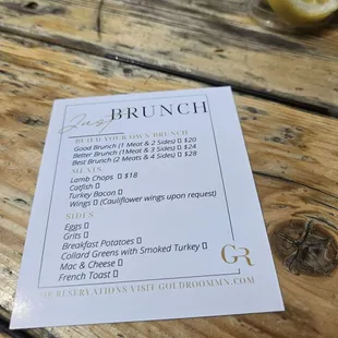 Side 1 of Brunch menu