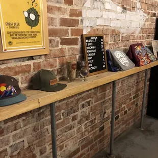 a row of hats on a table