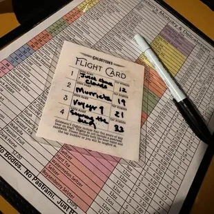 Flight card and menu